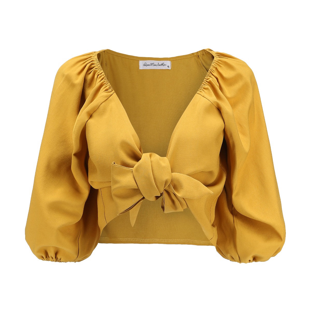 Vintage Puff-sleeve Tie Front Blouse