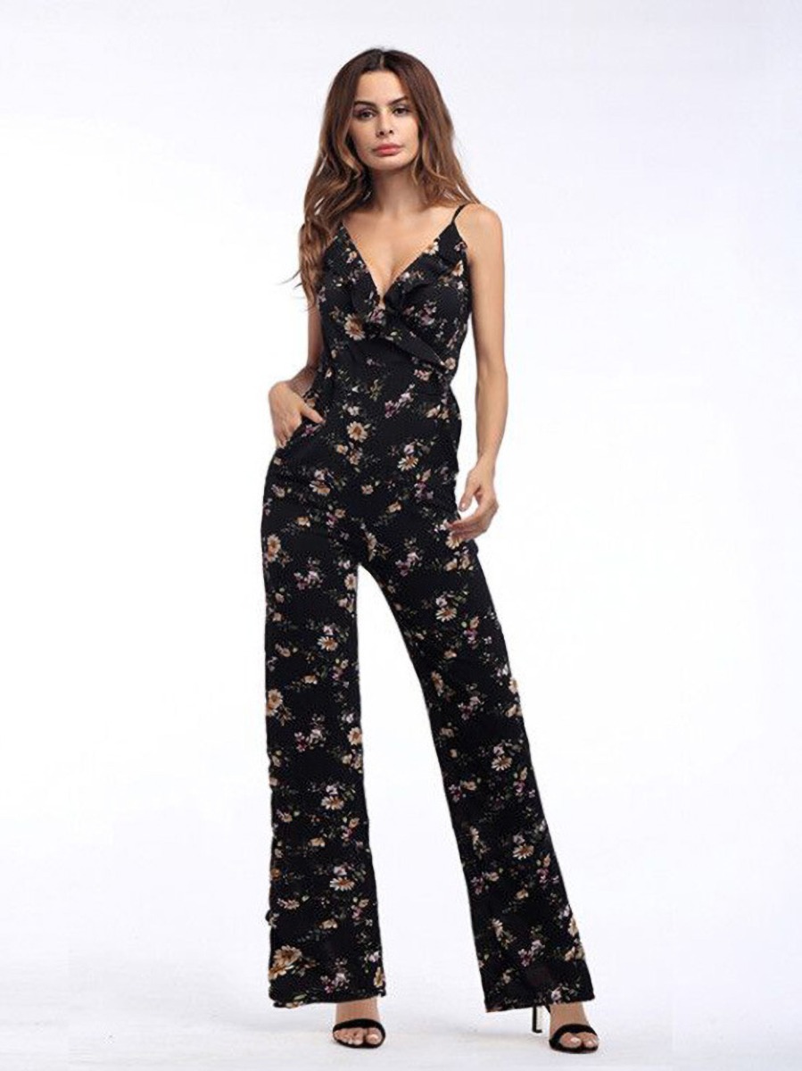 Ruffle Detail Shirred Cami Jumpsuit