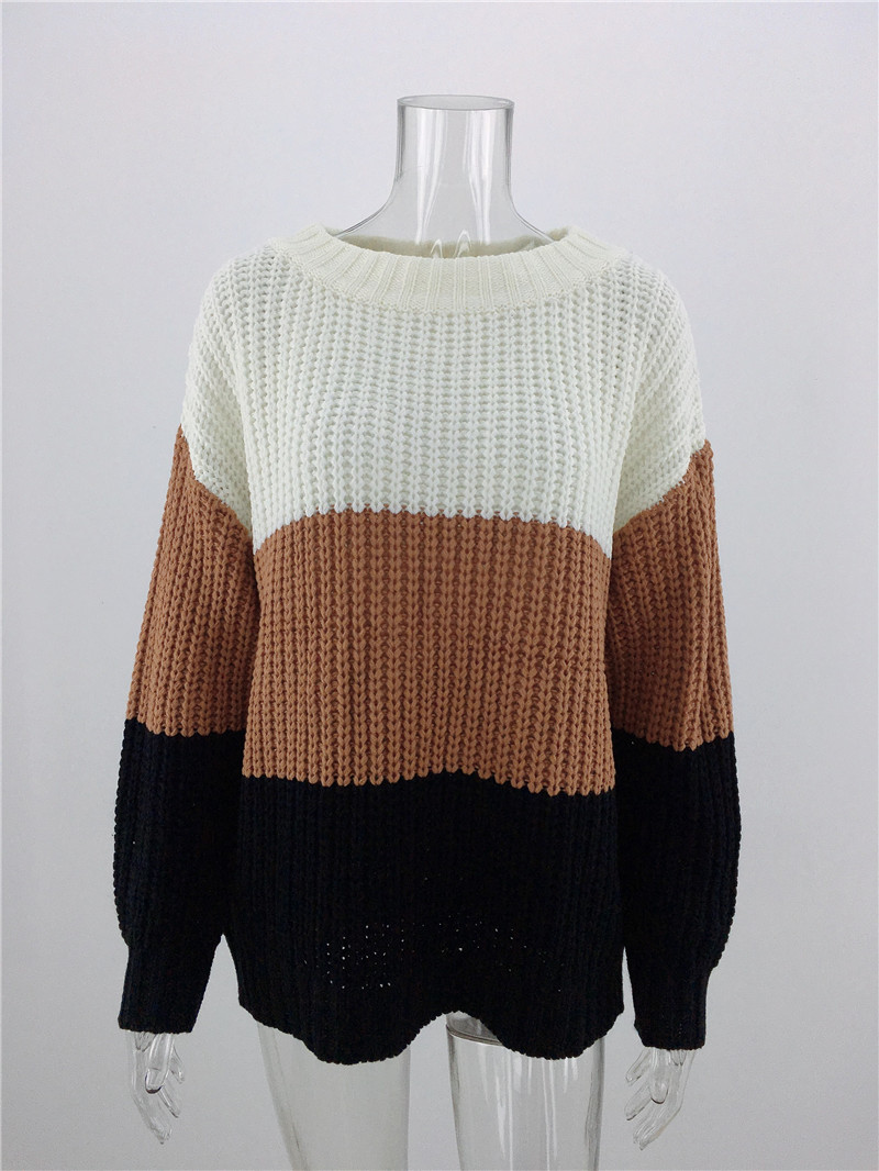 Round Neck Color-blocking Crochet Sweater