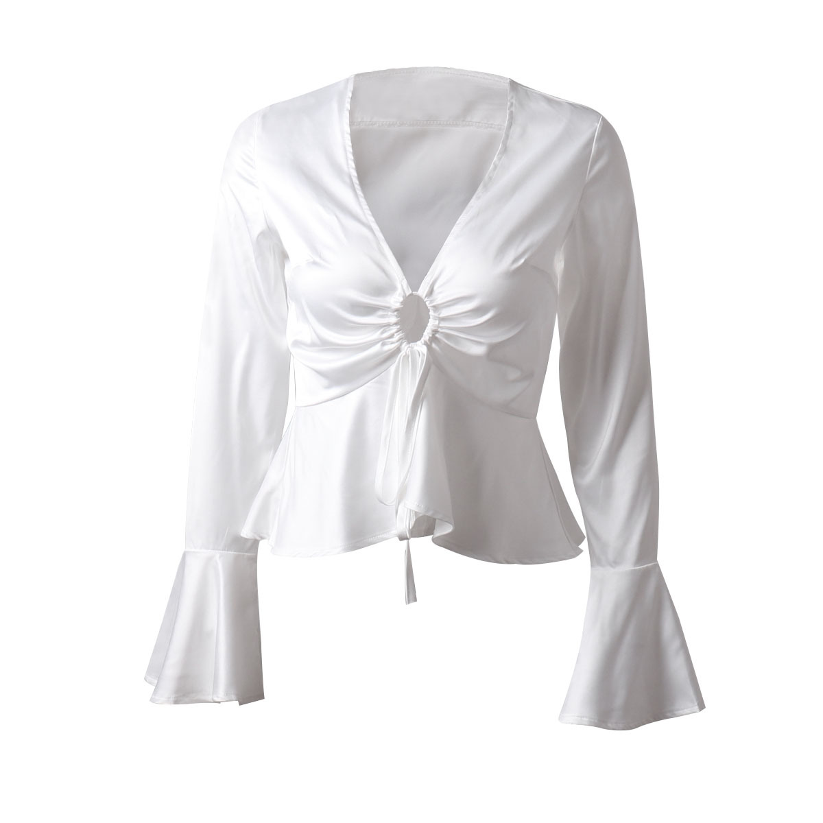 Classy Tie Up Front Ruffle Sleeve Blouse