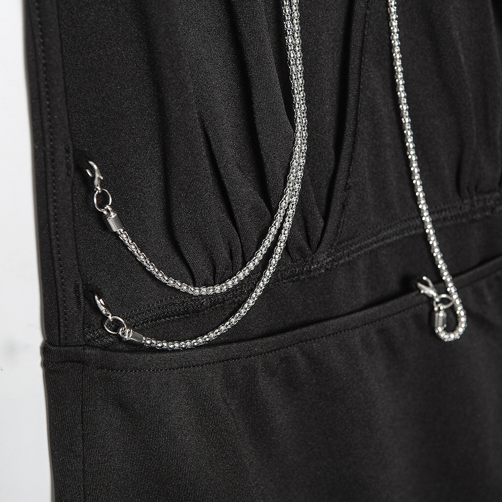 V-neck Chain Decor Backless Halter Dress