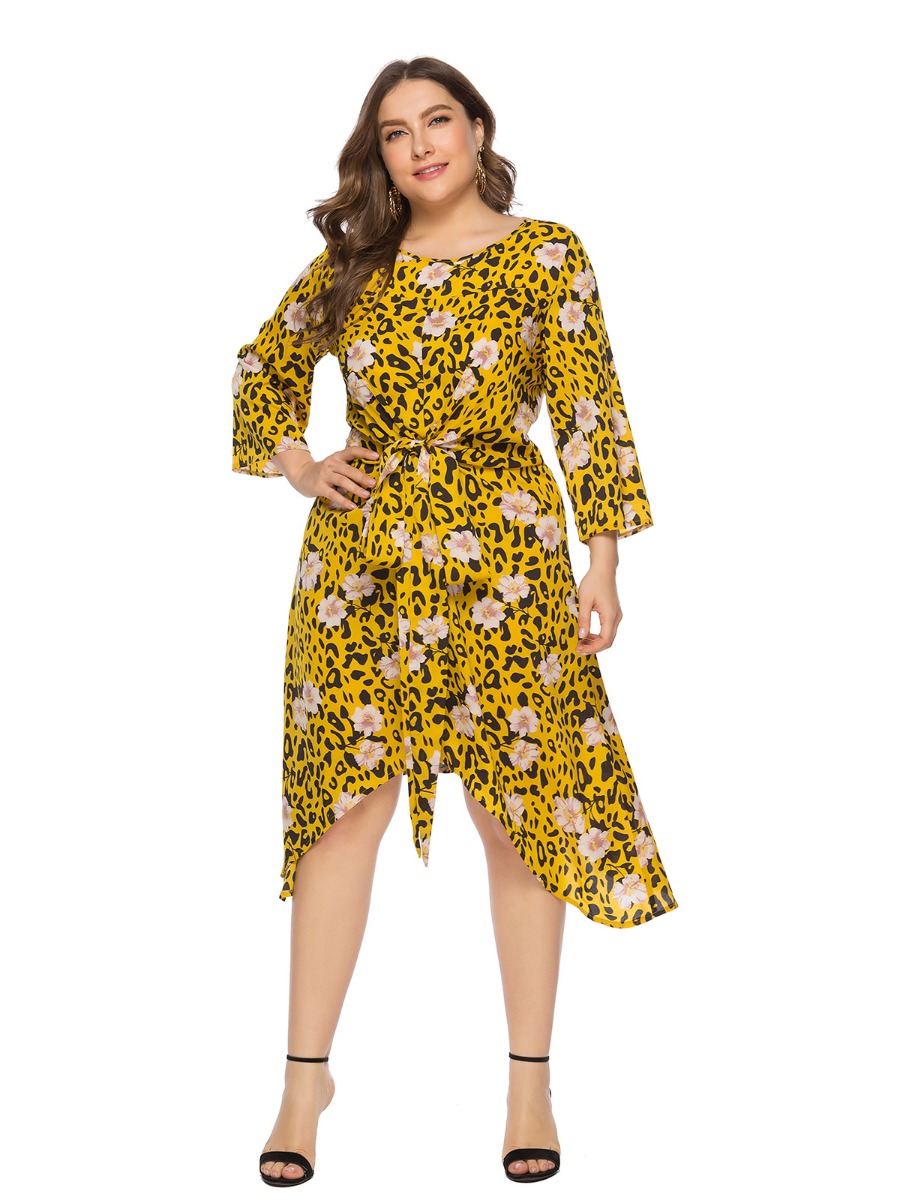 Plus Size Leopard & Floral Print Dress