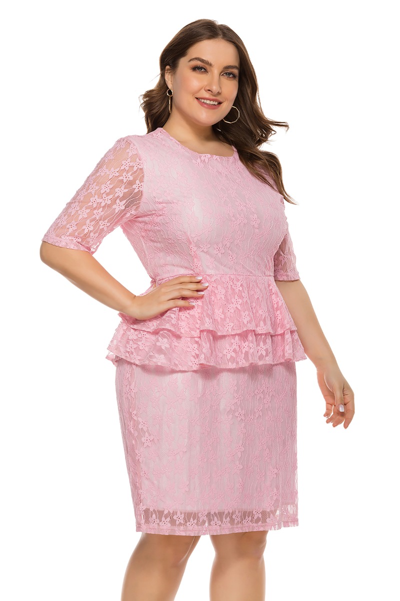Plus Size Ruffle Trim Lace Dresses