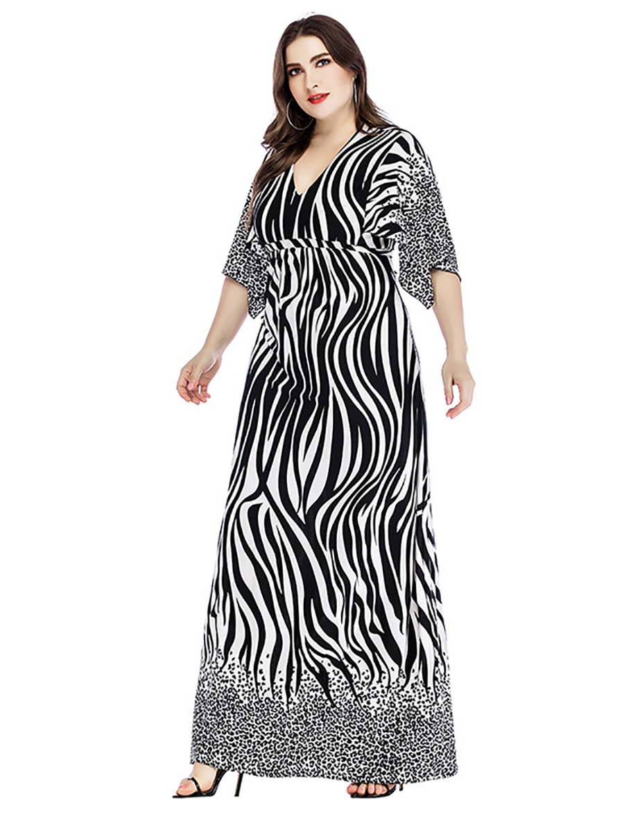 Plus Size Striped Leopard Print Dress