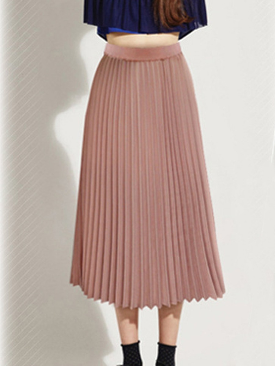 Casual Solid Color Pleated Skirts