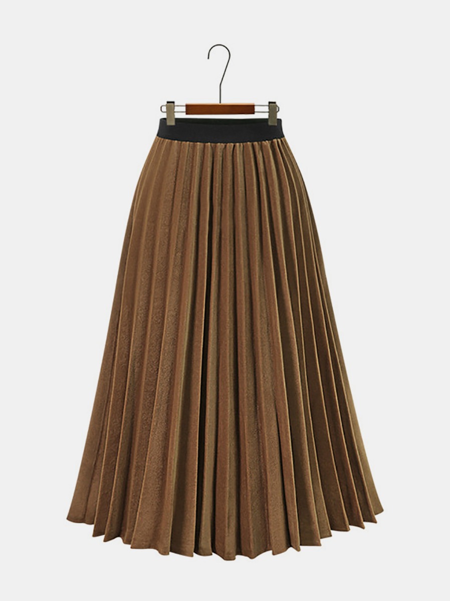 High Waist Pleated Solid Color Skirts