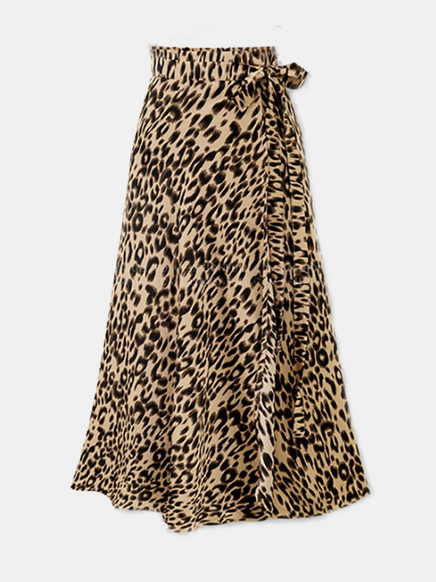 Leopard Print Tie Waist Surplice Skirt