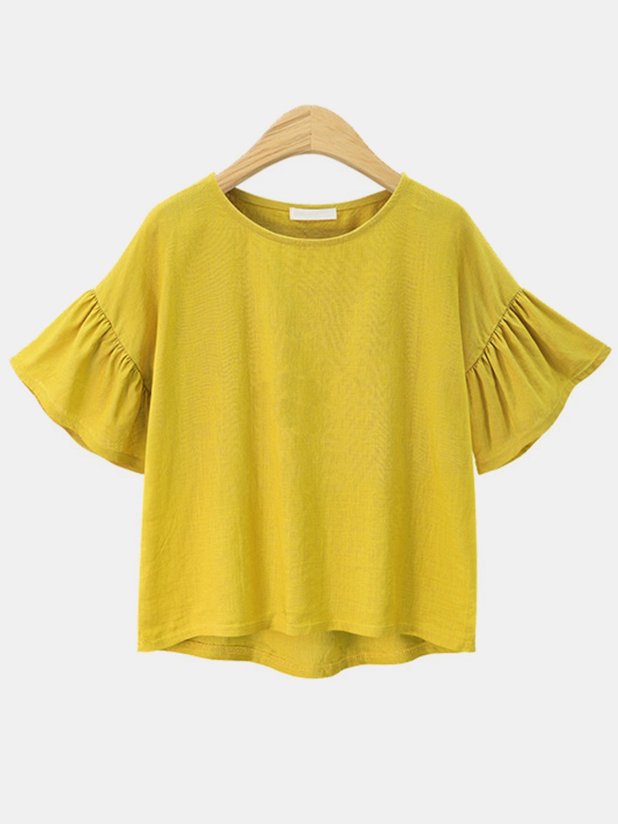 Sweet Solid Color Ruffle Sleeve Blouse
