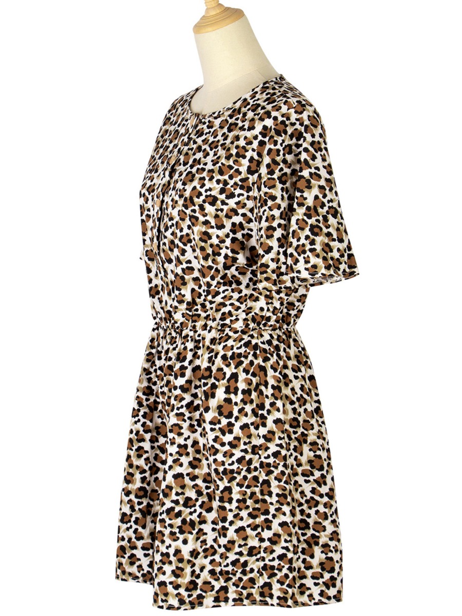 Flare Sleeve Button-front Leopard Jumpsuit