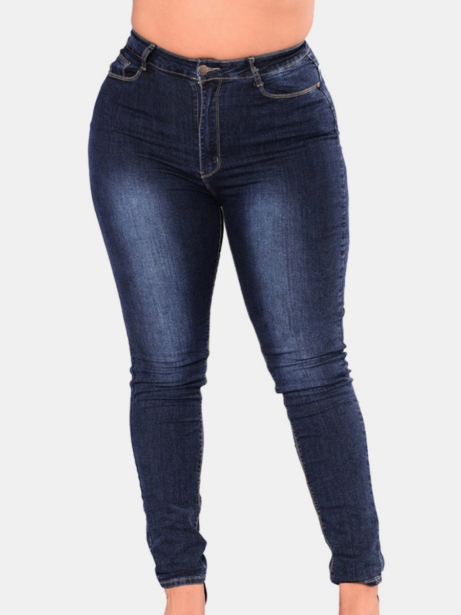 Plus Size Fashionable Solid Color Skinny Jeans