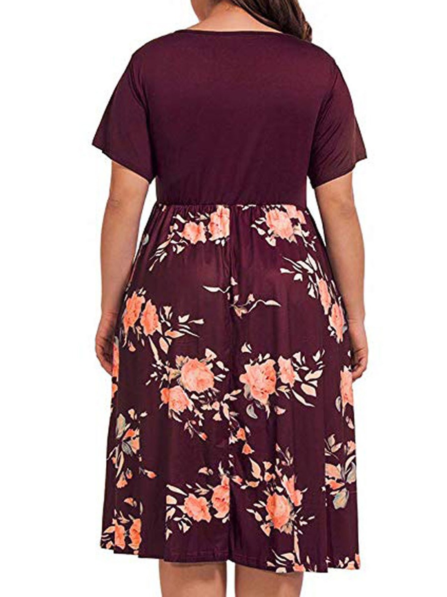 Plus Size Floral Print Pocket Side Tee Dress