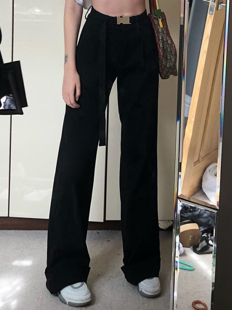 Solid Color High-waist Wide Leg Casual Pants
