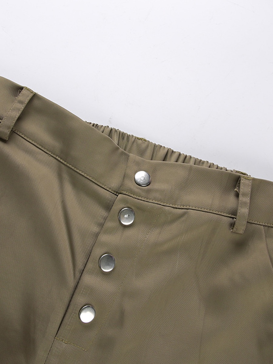 Button Front Flap Pocket Elastic Hem Cargo Pants