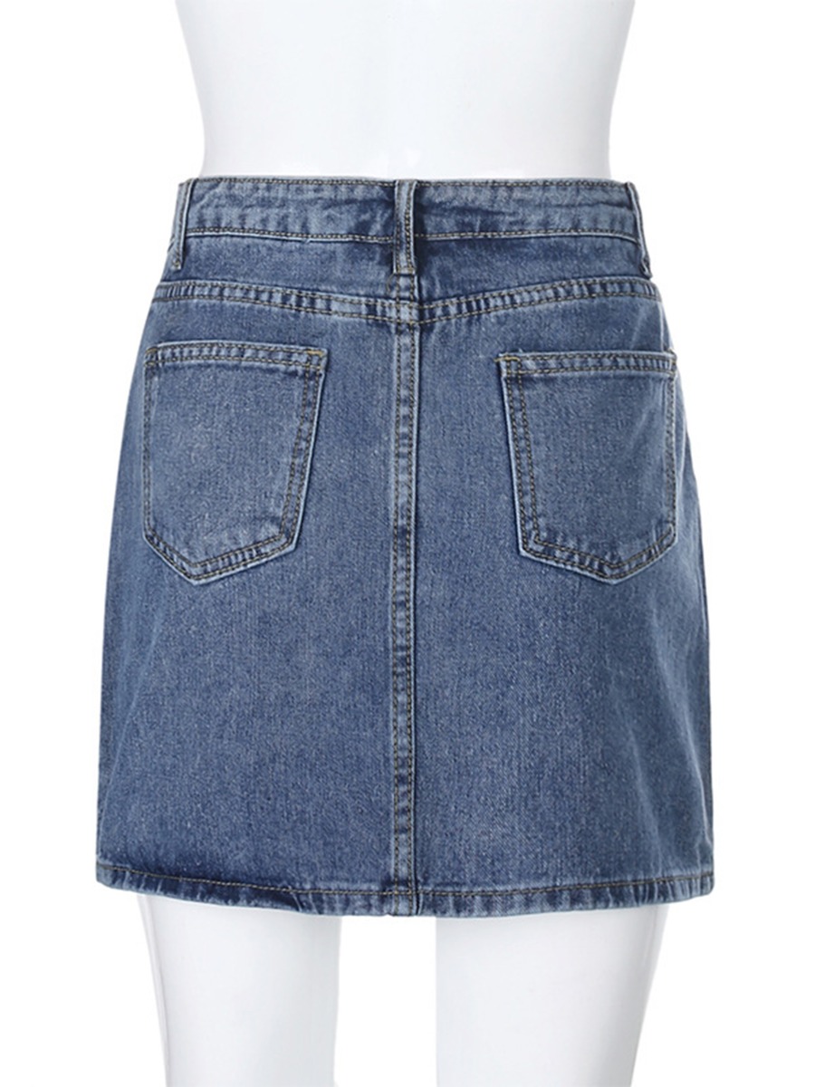 A-line Pocket Side Split Hem Denim Skirt