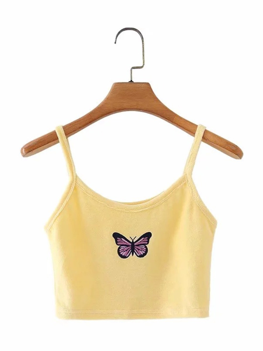 Women Butterfly Embroidery Cropped Camisole