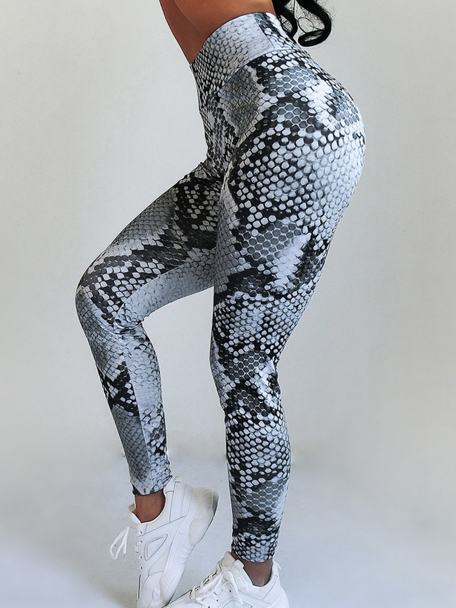 Snake Skin Print High-waist Workout Yoga Leggings