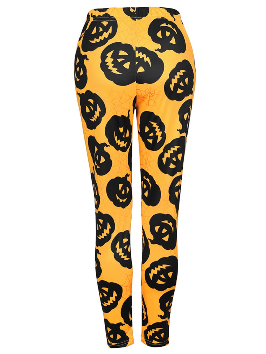 Pumpkin Print Elastic Waist Halloween Leggings