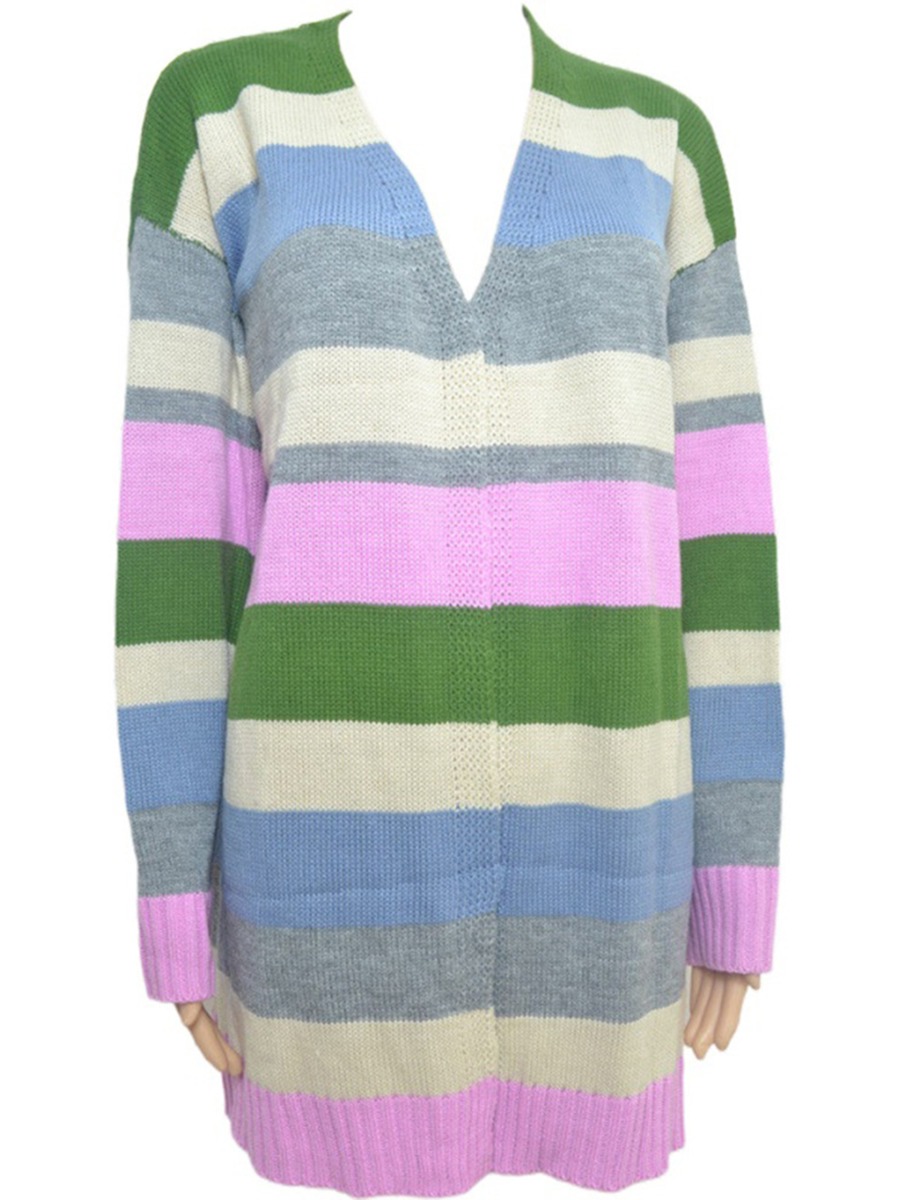 Rainbow Striped Colorblock Women Knit Cardigan