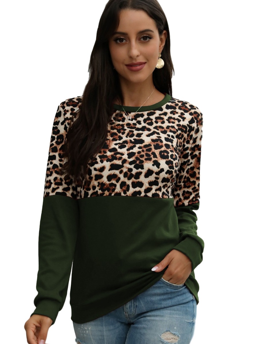 Leopard Patchwork Long Sleeve Sweatshirt