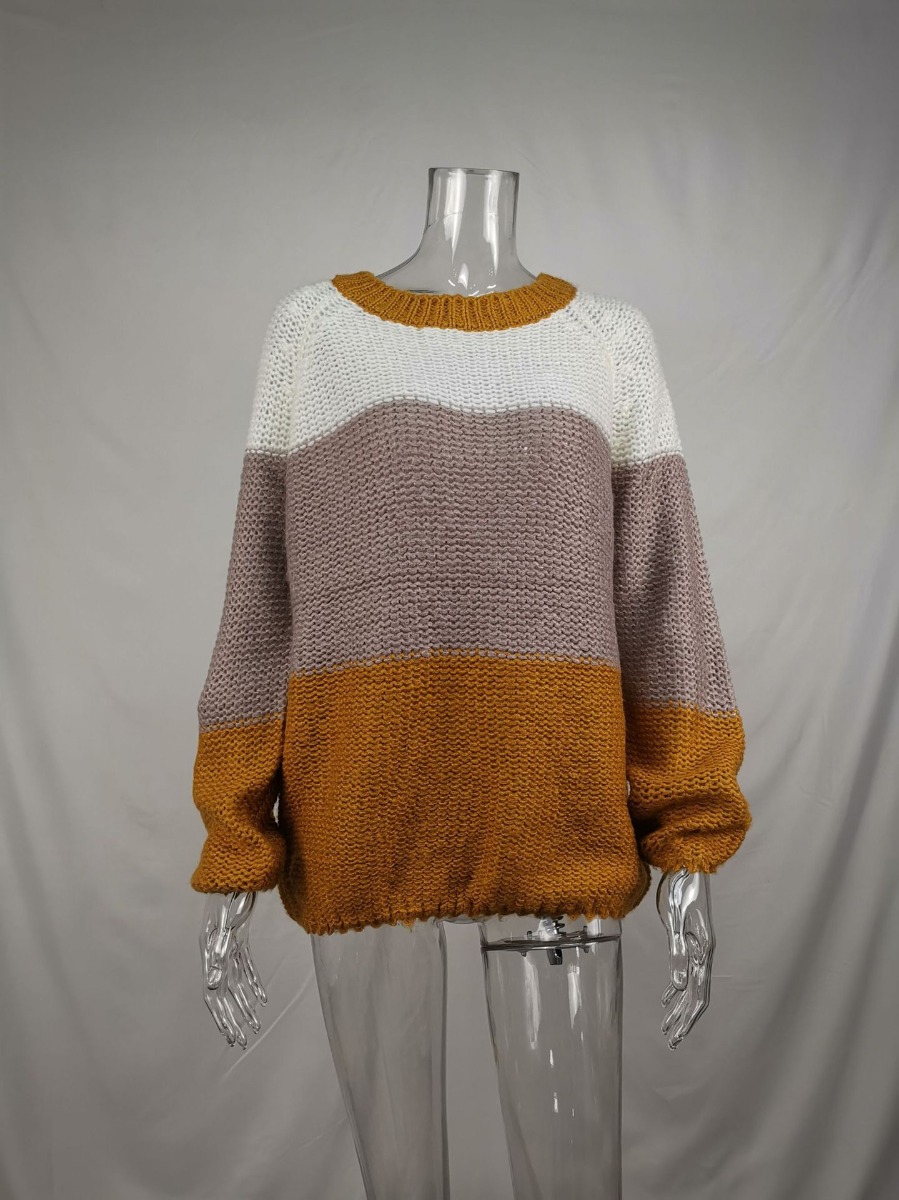 Women Color blocking Crochet Sweater