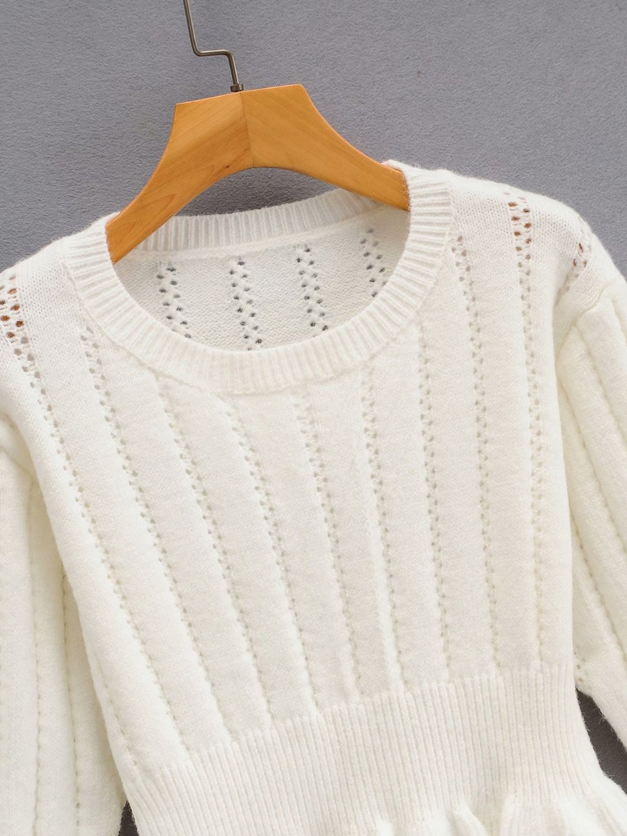 Ruffle Hollow Out Ribbed Knit Sweater