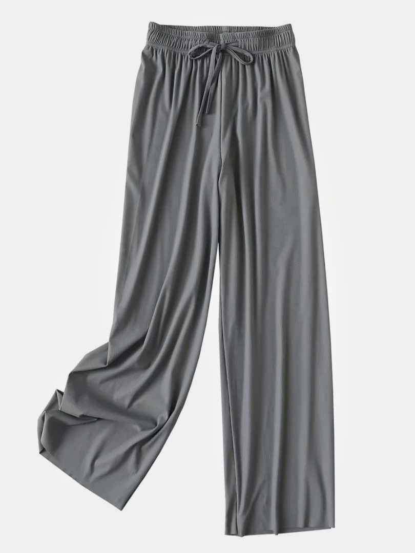 Solid Color Wide-leg Drawcord Trousers