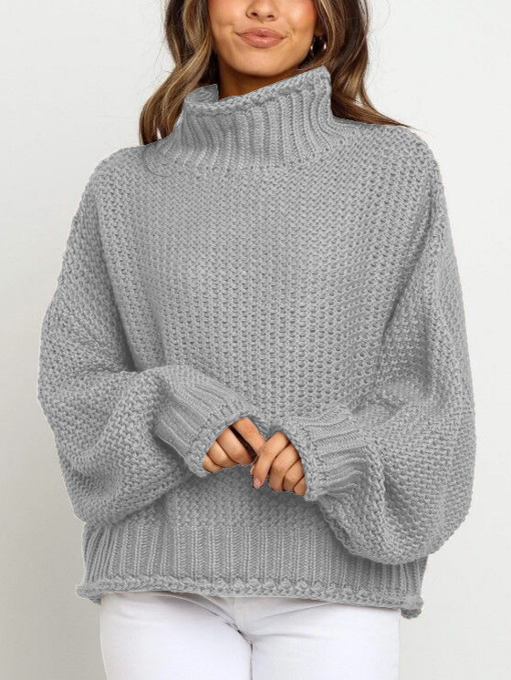 Solid Color Mock Neck Crochet Sweater