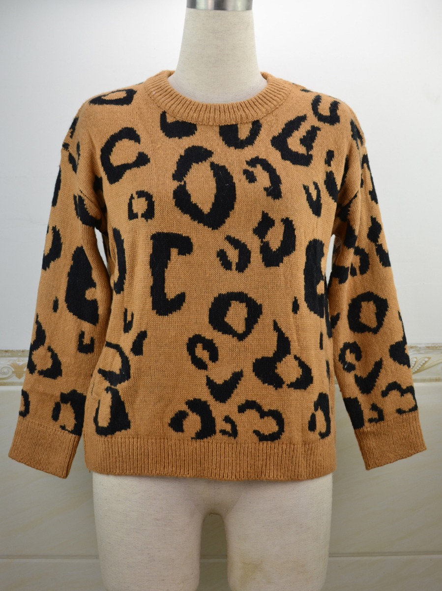 Leopard Ribbed Knitting Sweater
