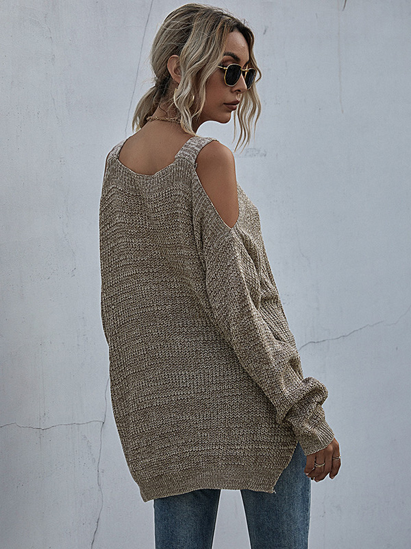 Cold Shoulder Plain Jersey Sweater