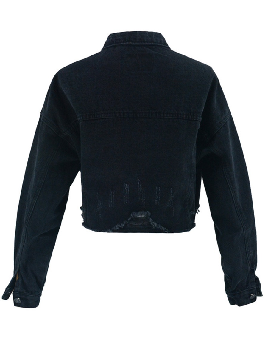Street Style Cropped Black Denim Jacket