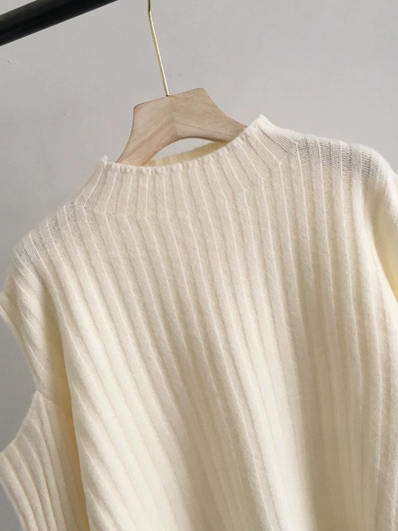 Cold Shoulder Ribbed Plain Women Sweater