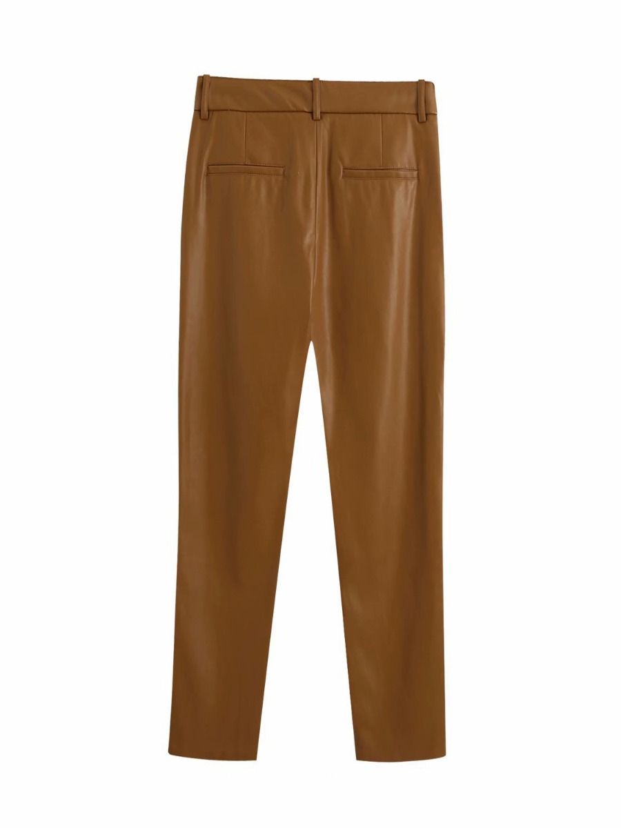 Solid Color PU Leather Pants
