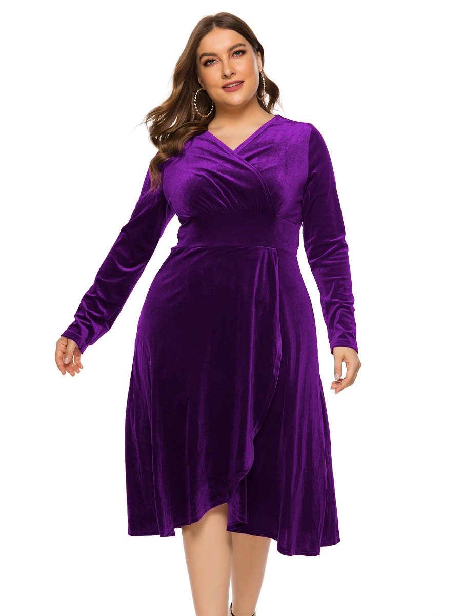 Plus Size Hi-Lo Hem Velvet Dress
