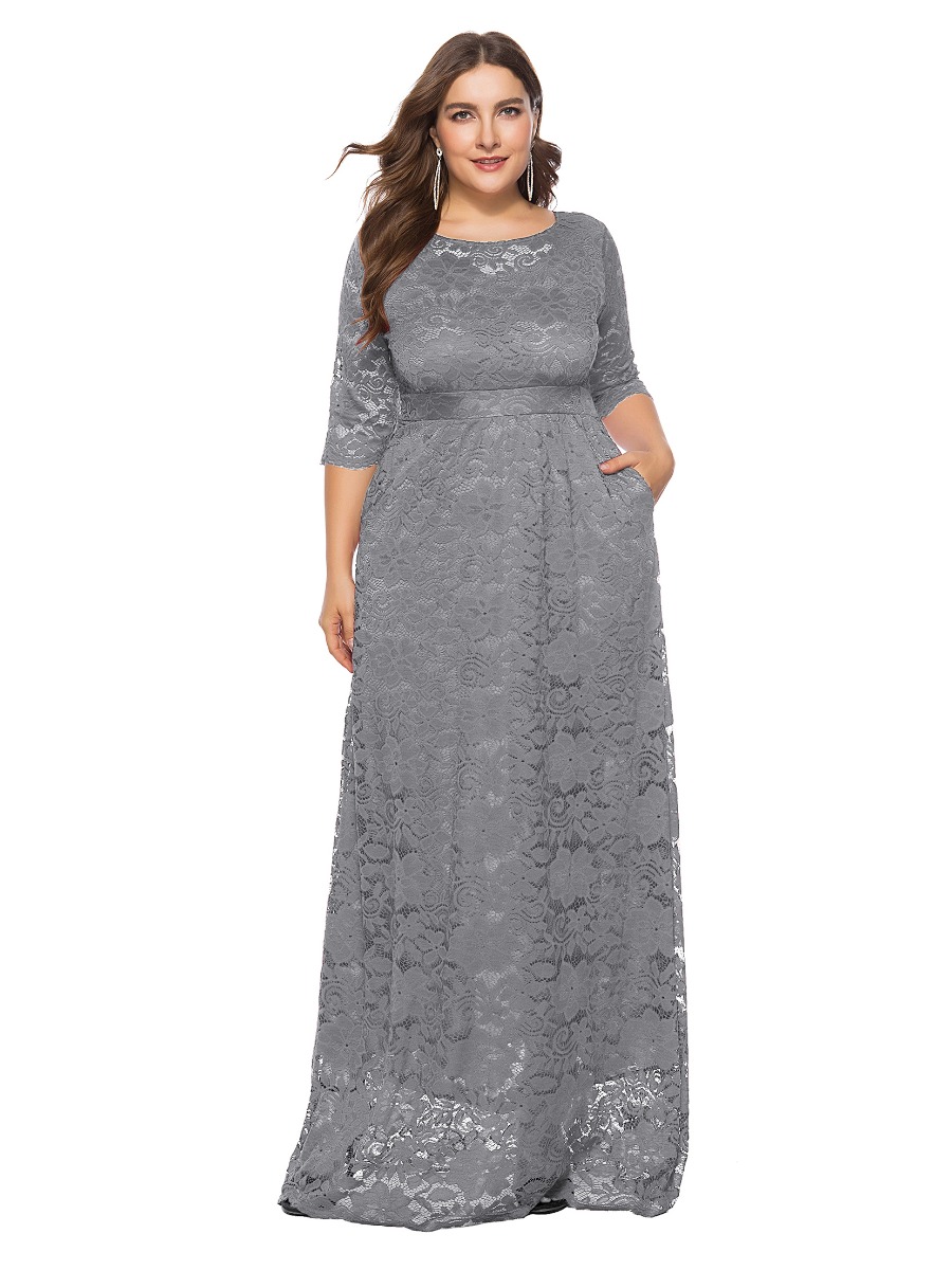 Plus Size Cutout Lace Evening Dress