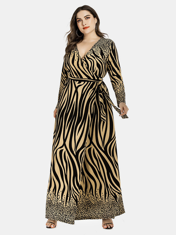 Plus Size Arab Belt Leopard Tiger Stripe Dress