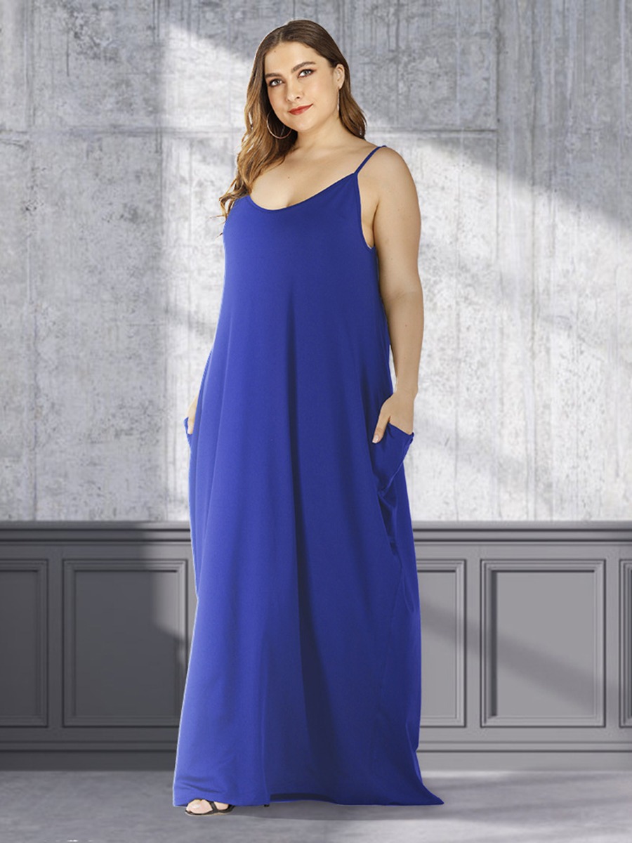 Plus Size Side Pocket Plain Maxi Dress
