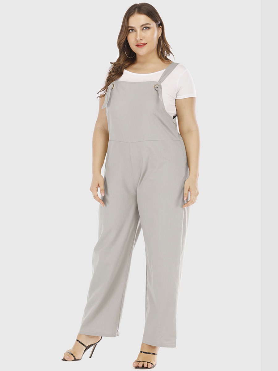 Plus Size Solid Color Office Jumpsuit Overalls