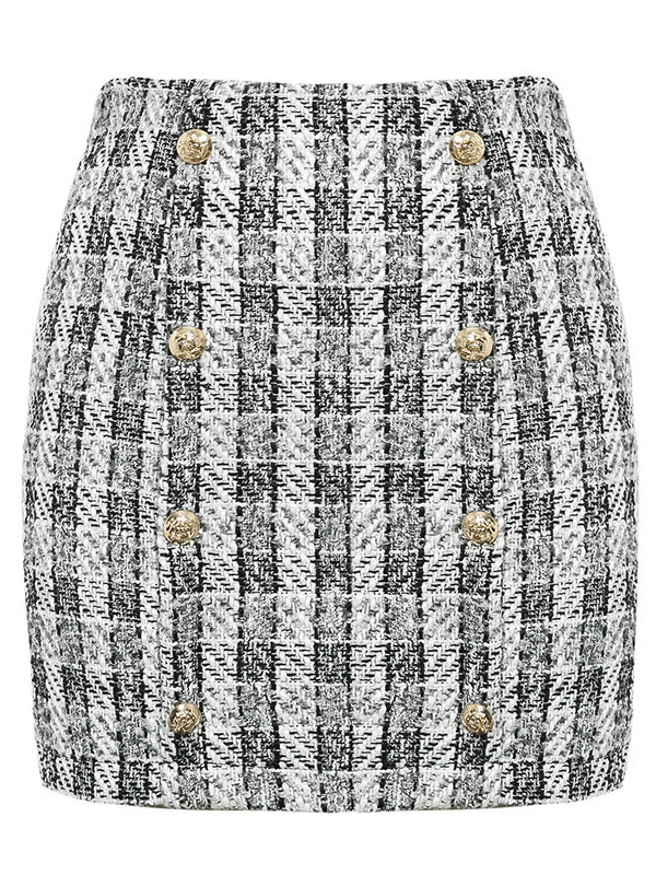 A-line Buttoned Plaid Skirt