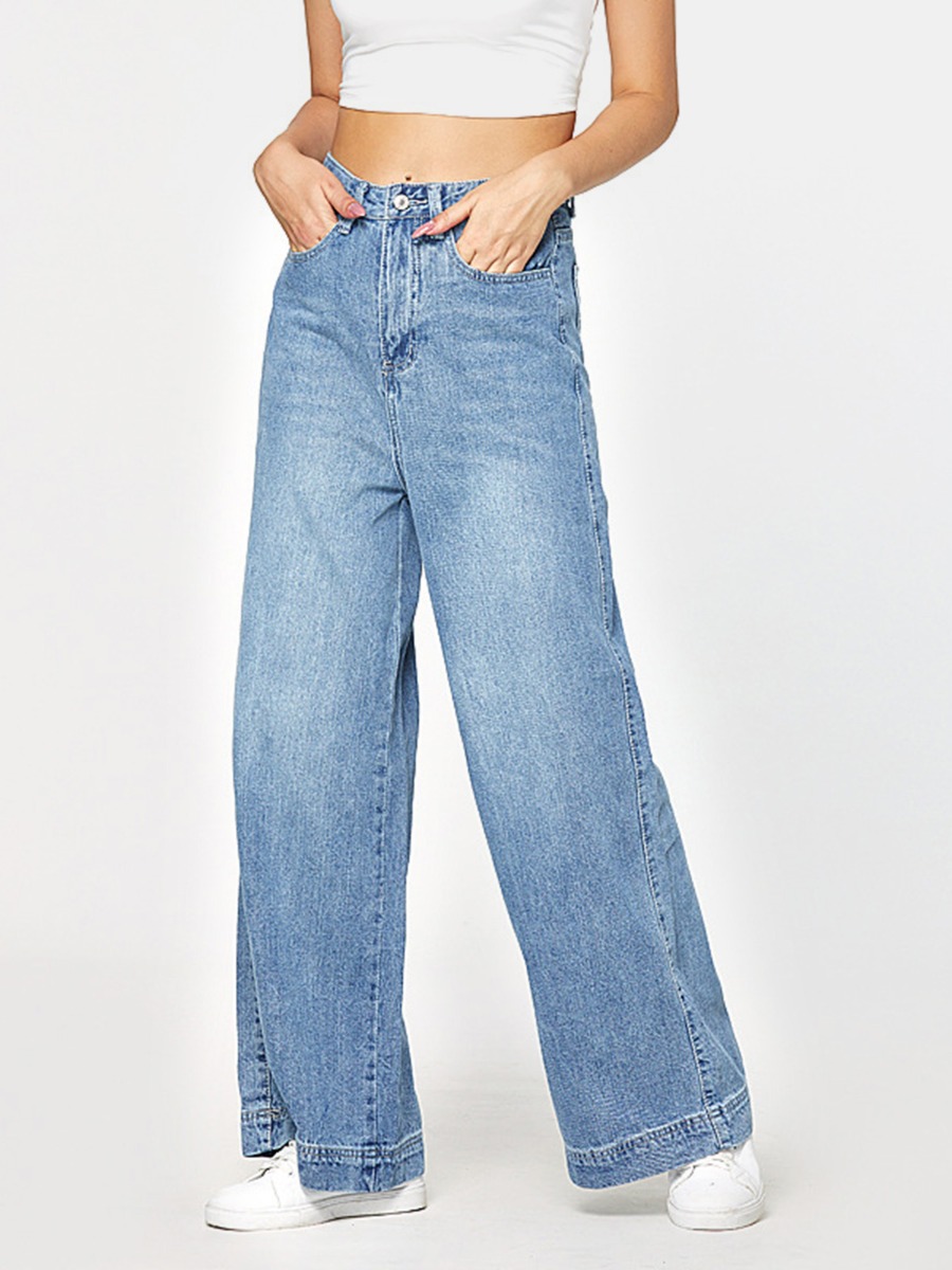 Wide Leg Plain Denim Jeans
