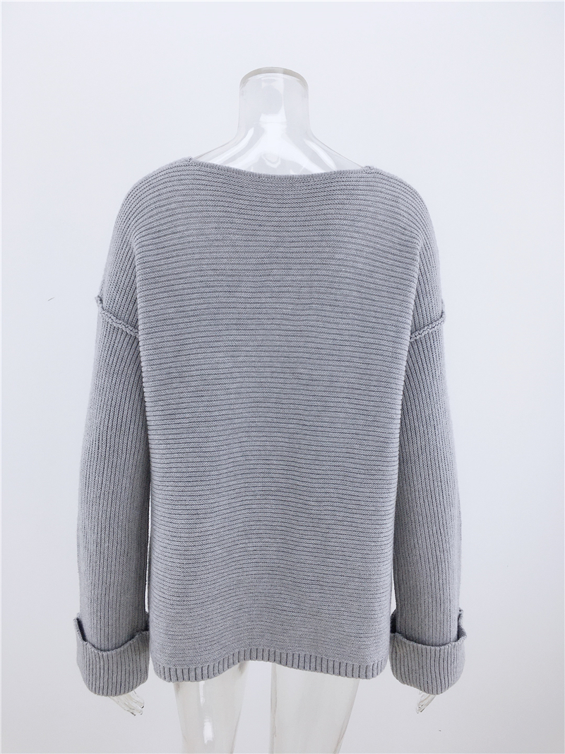 Solid Color Seam Rib-knit Sweater