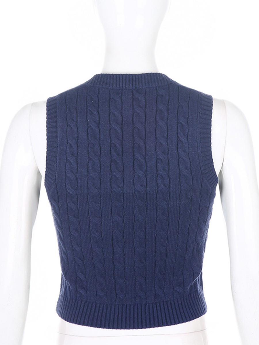 Buy V-collar Twist Knit Plain Sweater Vest - SheStar