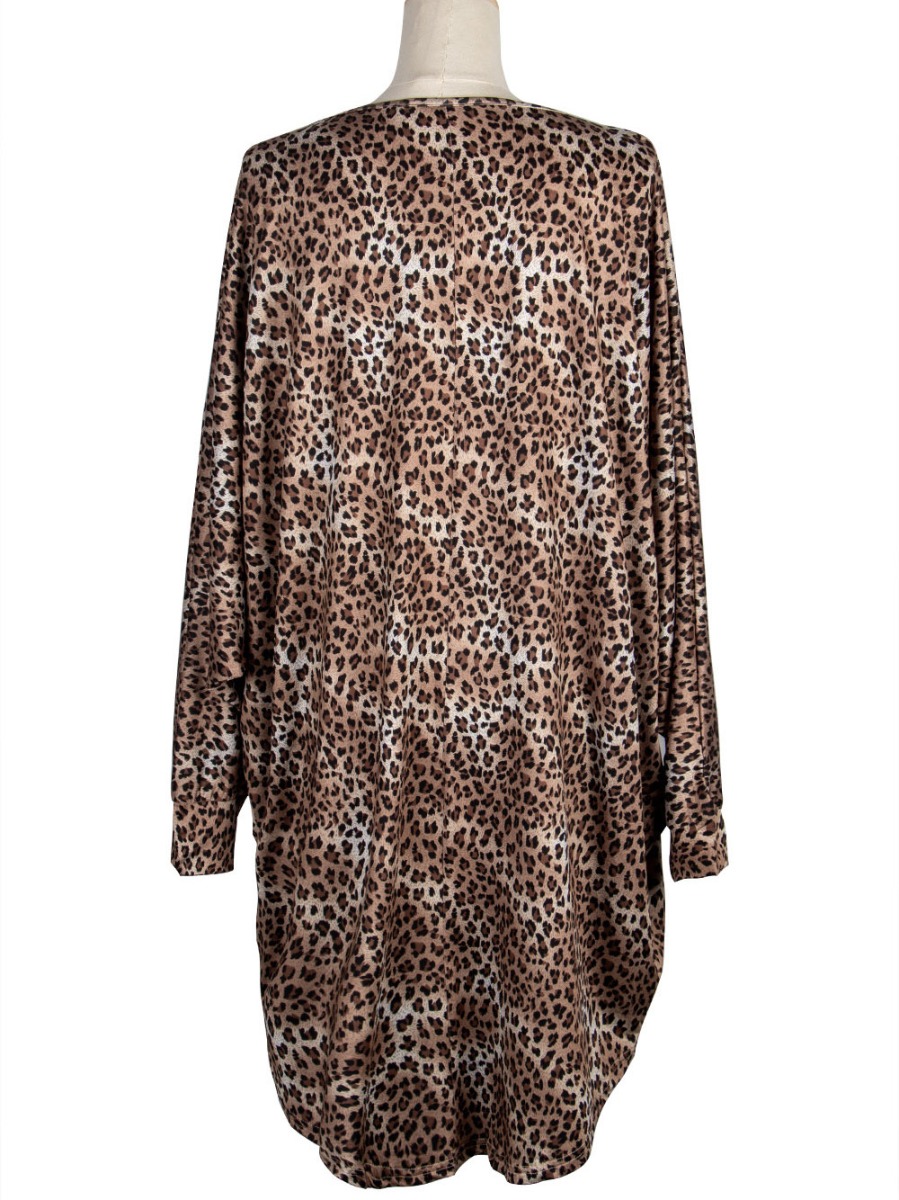 Hi-Lo Hem Batwing Sleeve Leopard Dress