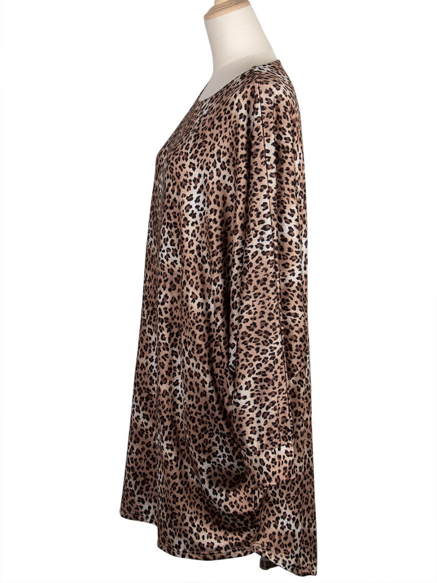Hi-Lo Hem Batwing Sleeve Leopard Dress