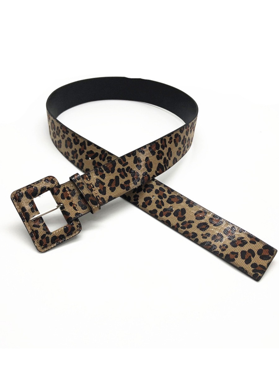 Square Buckle Leopard Frosted Belt