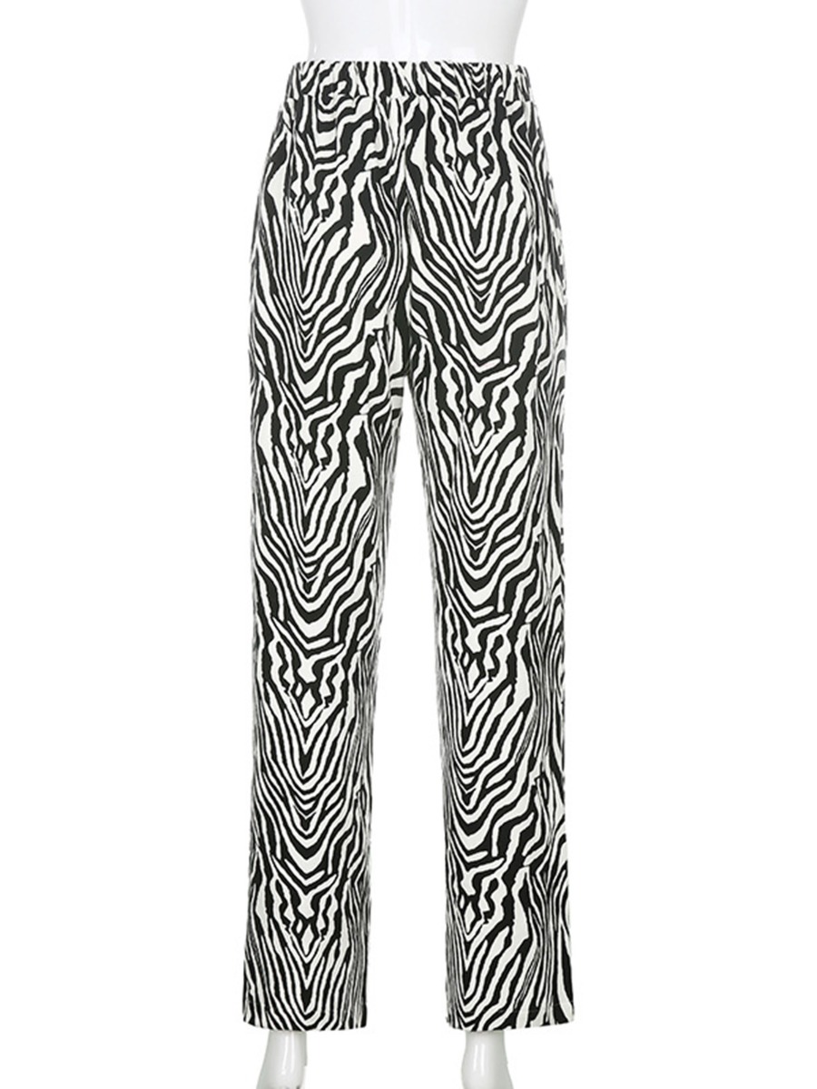 Elasticized Waist Zebra Stripe Ripped Pants