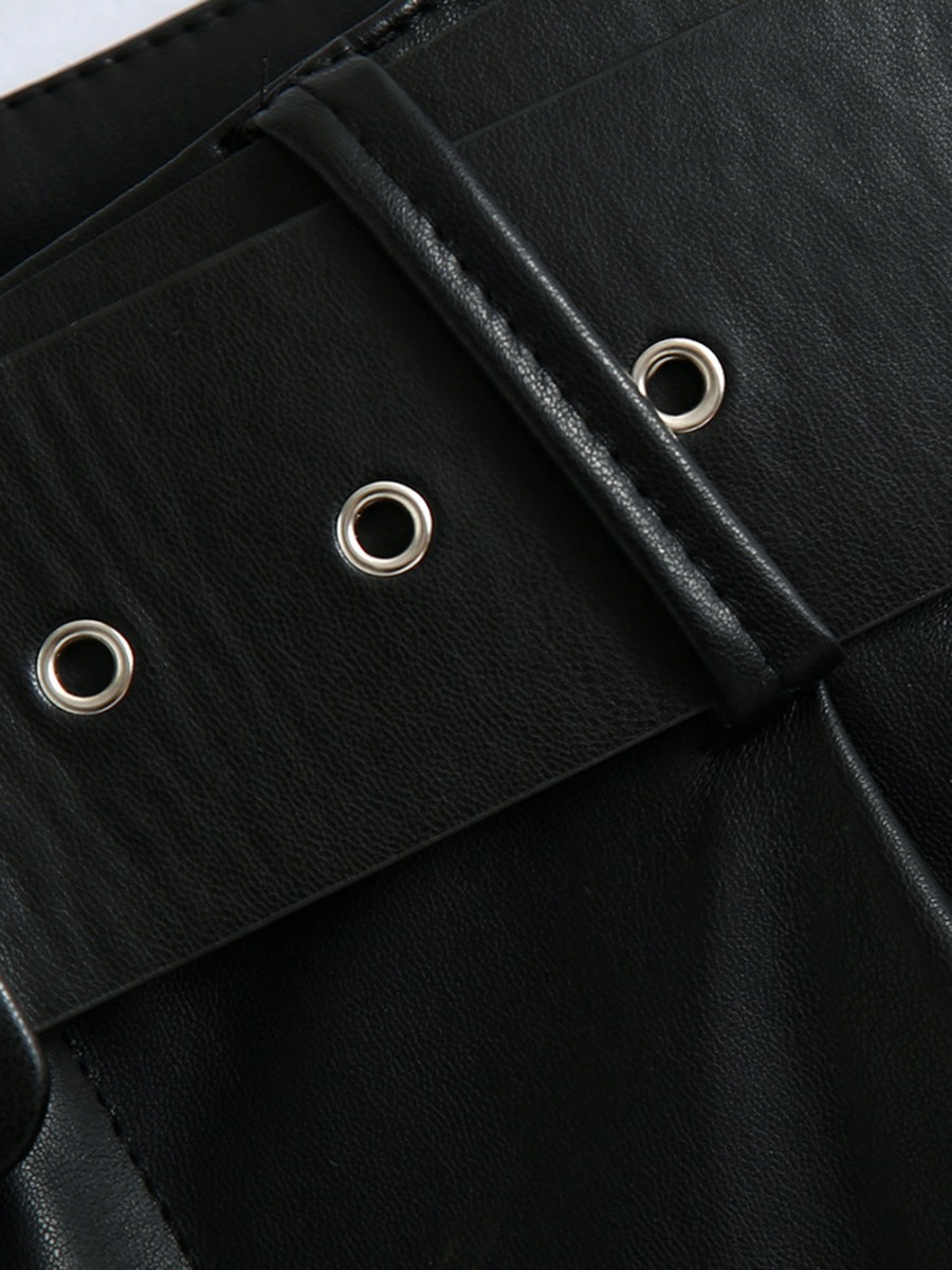 Belted PU Leather Black Pencil Pants
