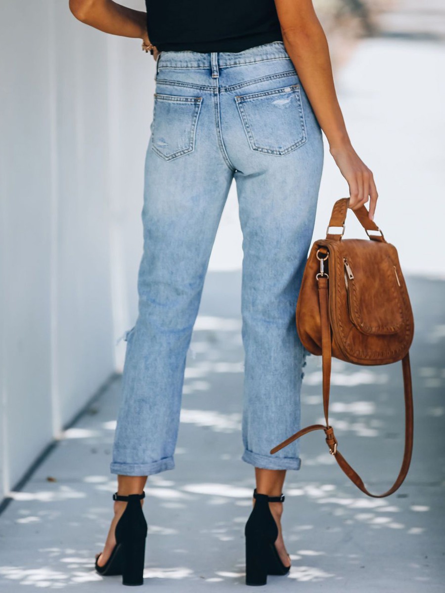 Straight Leg Ripped Pocket Women Jeans