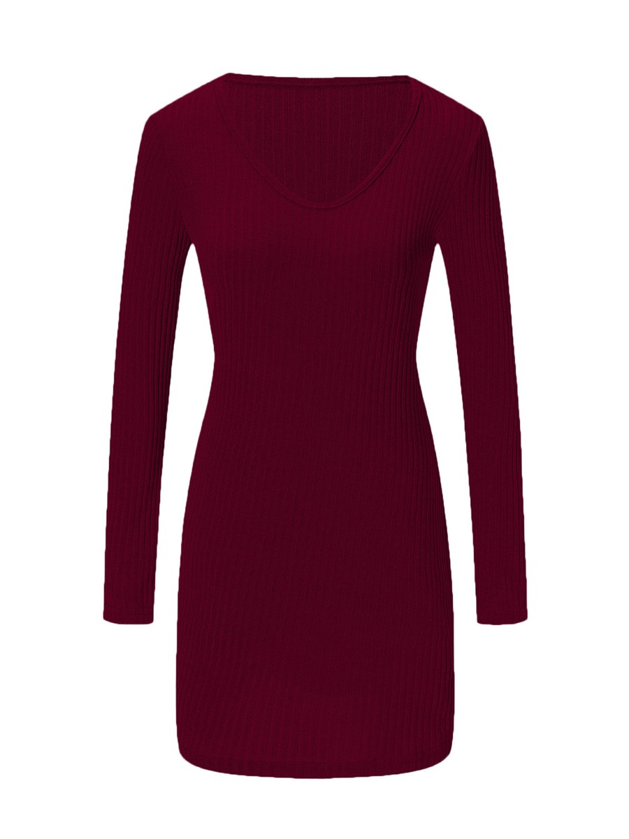 Solid Color Bodycon Rib-knit Dress