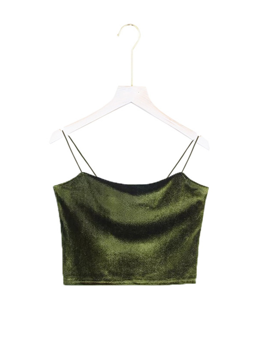 Solid Color Velvet Cami Cropped Top