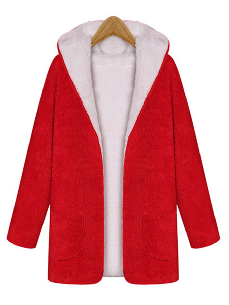 Solid Plush Reversible Hooded Coat